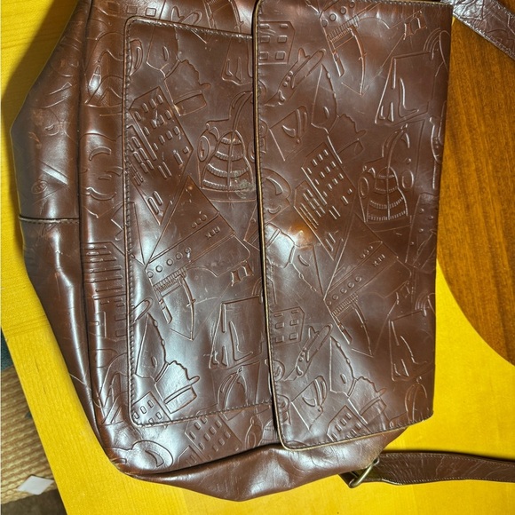 Prada Brown Embossed Leather Messenger Bag - Picture 1 of 7